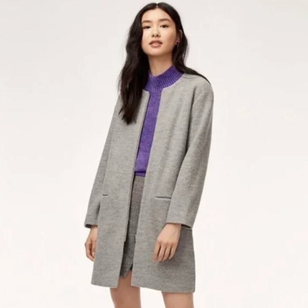 Wilfred Aritzia Merino Wool Banville Full Zip Sweater Coat Light Gray Small